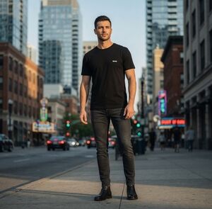 Hugo Boss Men's Contrast Logo Embroidery Regular Fit Cotton Stretch Tee L Black
